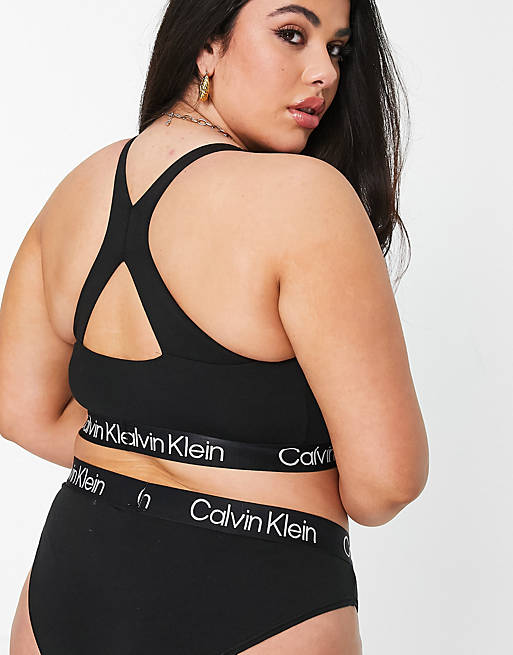 Calvin Klein Plus Size Structure Cotton and poly unlined bralet in black -  BLACK