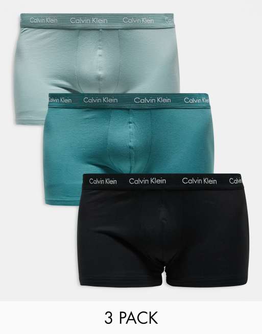 Calvin Klein Plus – Zestaw 3 par bokserek z niskim stanem z bawełny ze stretchem w kolorach zielonym i czarnym
