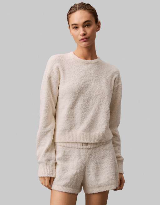 Calvin Klein – Plush – Freizeit-Pullover aus Strick in Elfenbein