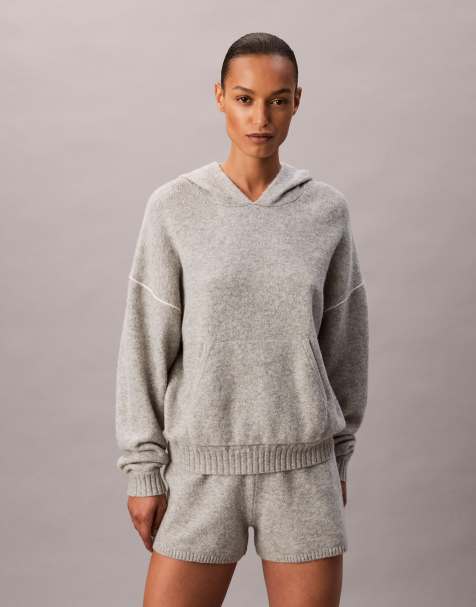 Calvin Klein plush lounge hoodie in grey - view 1