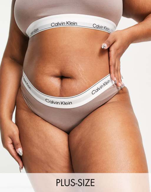 Calvin Klein – Plusstorlek – Modern Cotton – Mellanbeige trosor i bikinistil