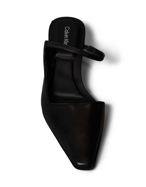 Calvin Klein pointed toe leather kitten heel shoes in black, 3 of 4
