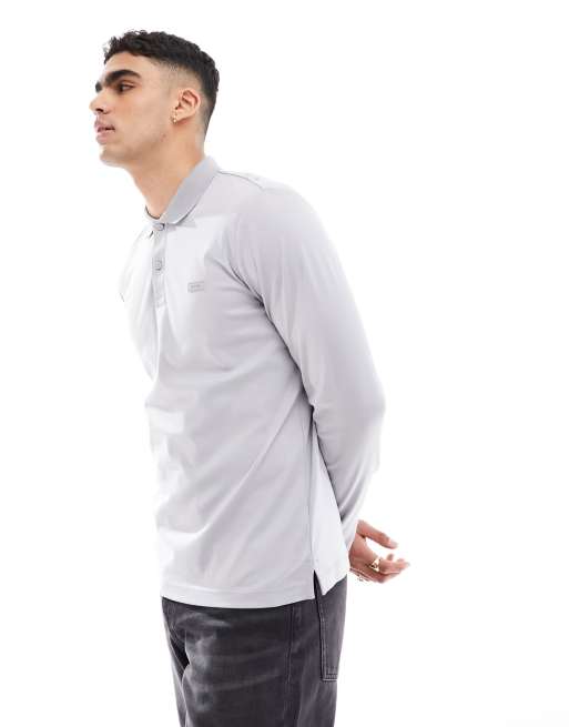 Calvin Klein - Polo ajusté à manches longues - Gris