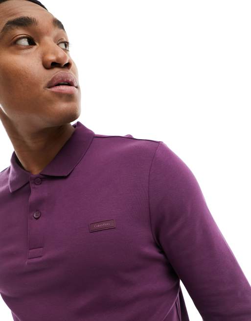 Calvin Klein - Polo ajusté à manches longues - Prune italienne