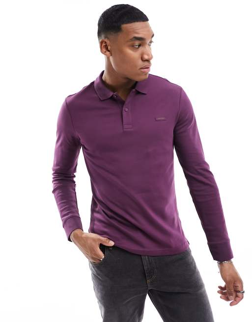 Calvin Klein Polo ajust manches longues Prune italienne