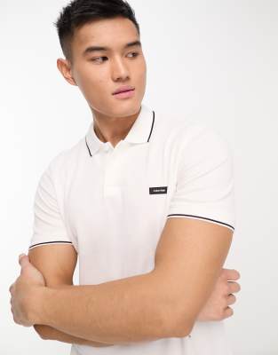 Calvin Klein box logo slim fit polo shirt in white - ASOS Price Checker