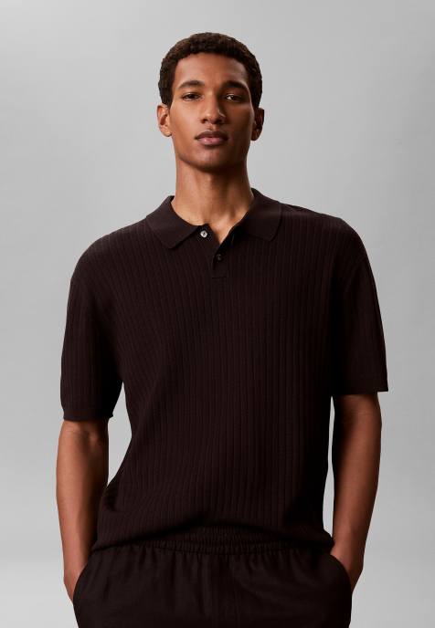 Calvin Klein - Polo en maille pointelle douce - Noir - view 1