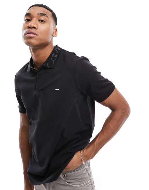 Calvin Klein Polo en piqu stretch avec logo sur le col Noir