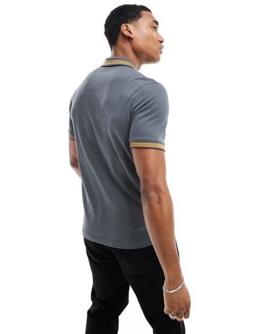 Calvin Klein - Polo in piqué stretch grigia con bordi a contrasto, 4 di 4