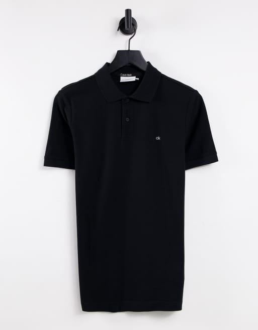 Calvin Klein Polo slim fit in raffinato pique nera ASOS