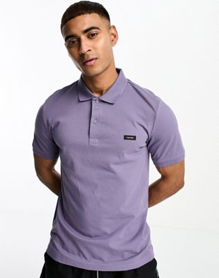 Calvin Klein stretch slim fit button up polo in purple - ASOS Price Checker