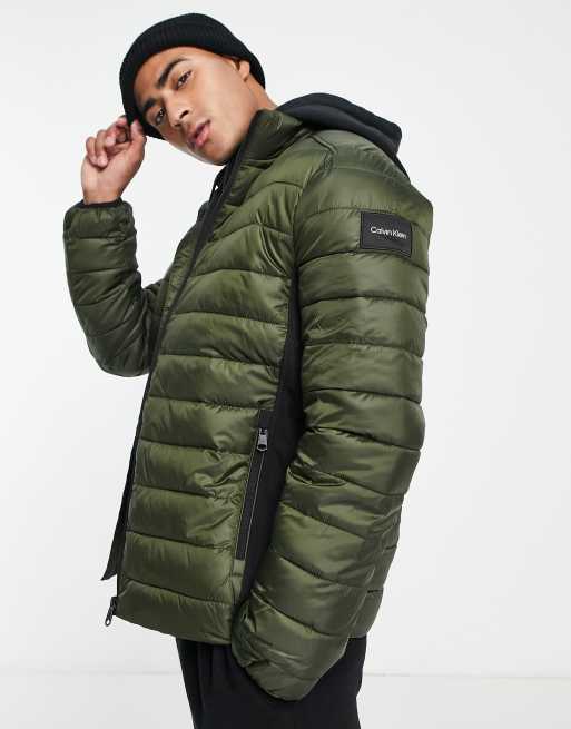 Calvin Klein polyester lightweight hooded puffer jacket in dark green | ASOS