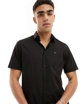 Calvin Klein poplin stretch short sleeve regular shirt in black