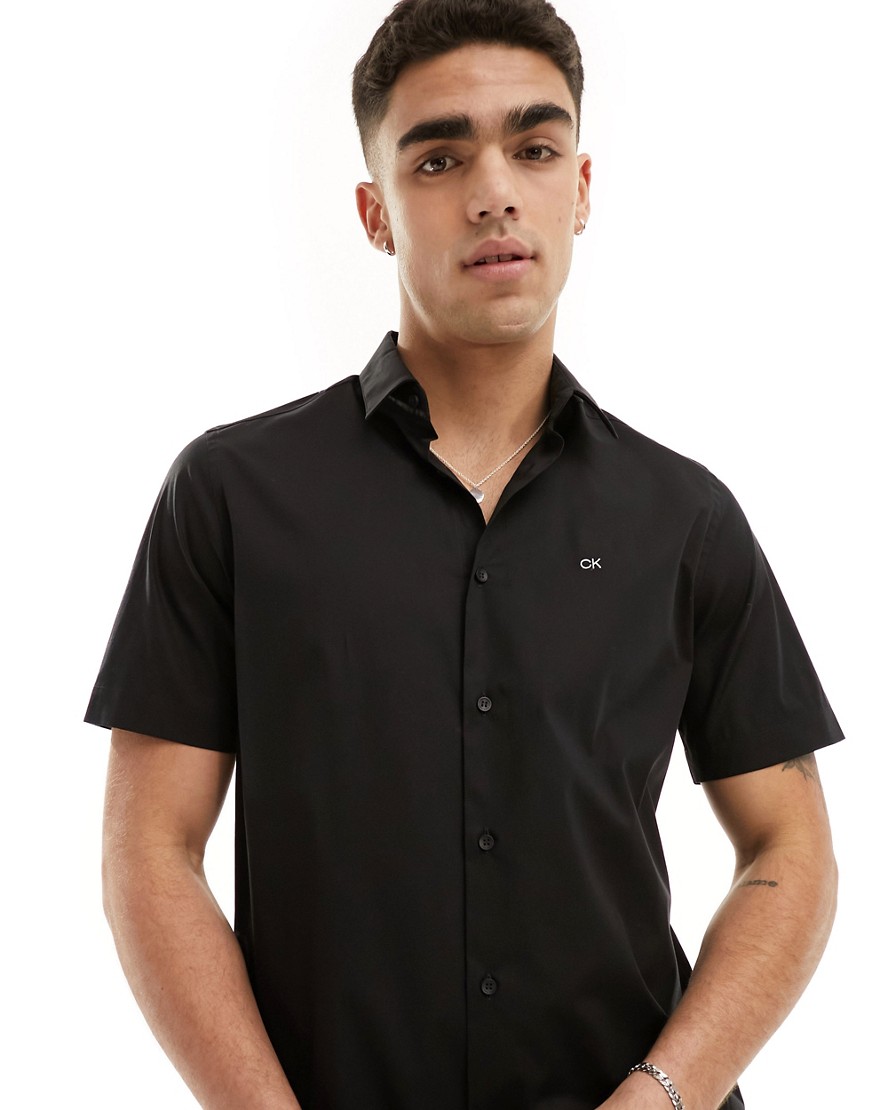 Calvin Klein poplin stretch short sleeve regular shirt in black