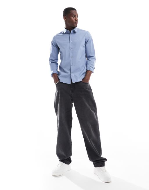 Calvin Klein poplin stretch slim fit shirt in light blue, 2 of 4