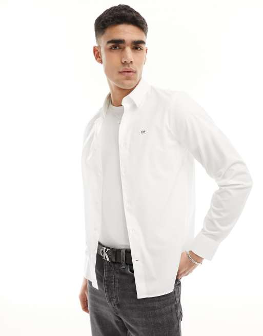 Calvin Klein Slim Fit Stretch Poplin Shirt - White