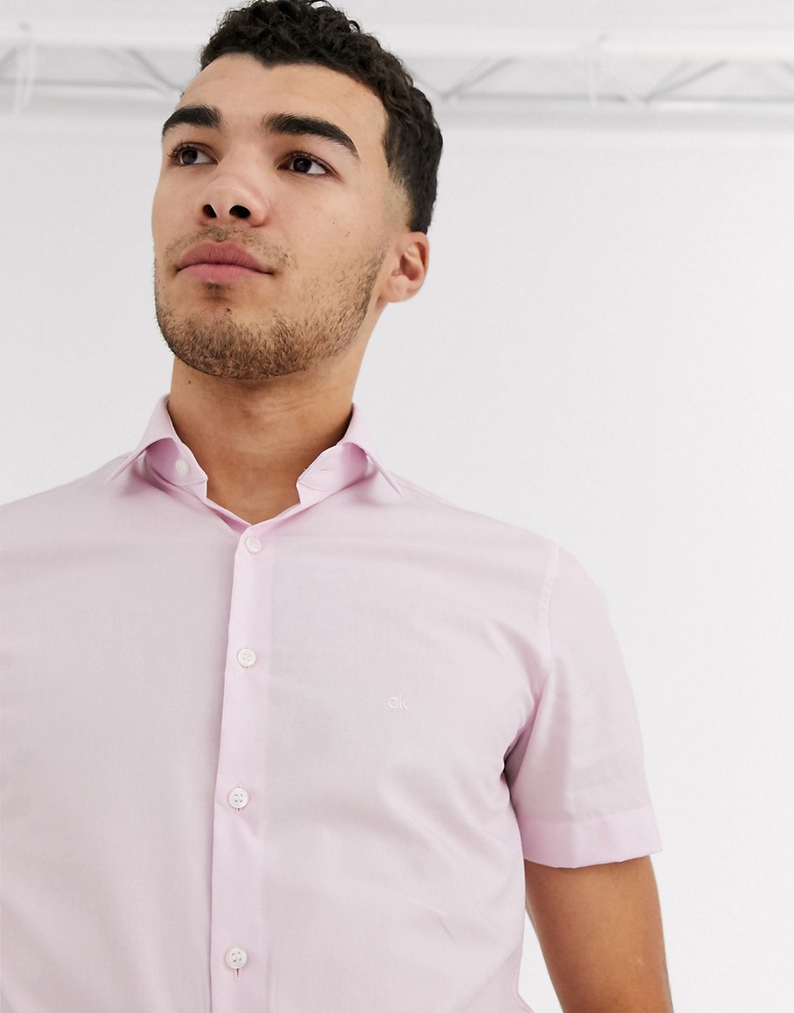 Calvin Klein poplin stretch slim short sleeve shirt-Pink