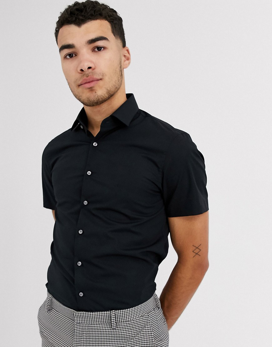 Calvin Klein poplin stretch slim short sleeve shirt-Black