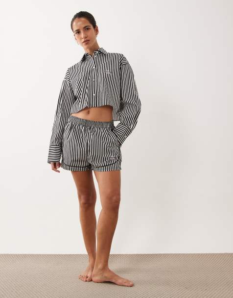 Calvin Klein poplin stripe track shorts in black (part of a set) - view 1