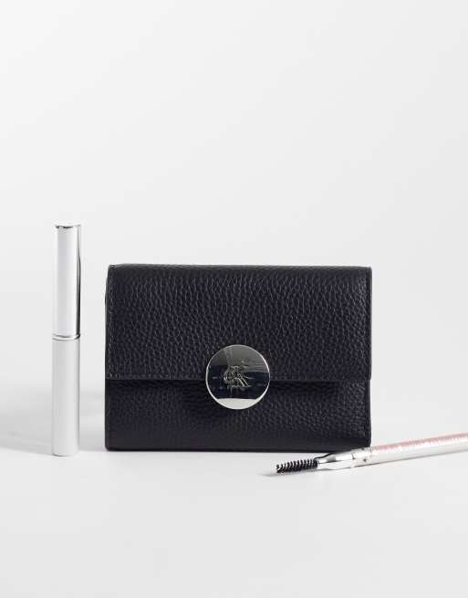 Calvin Klein portacarte con hardware con emblema argentato e texture granata nero, 3 di 4