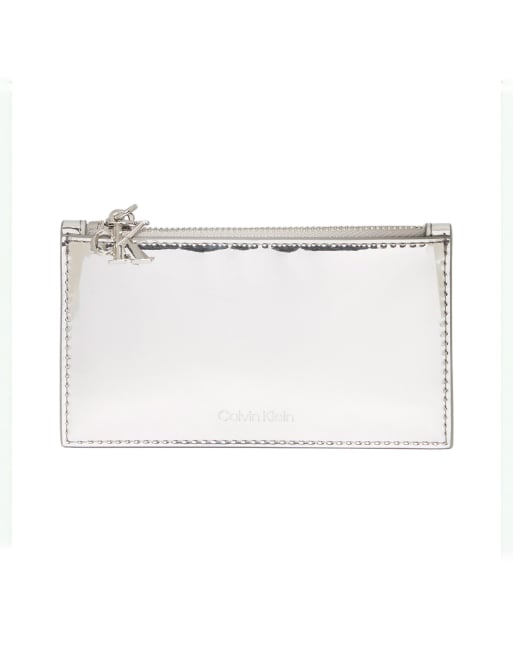 Calvin Klein - Portacarte con portamonete color argento con zip