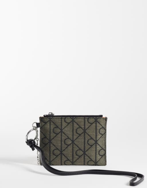 Calvin Klein - Portafoglio nero con stampa logo jacquard e dettagli in metallo