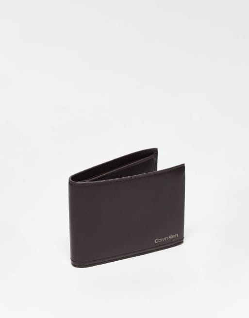 Calvin Klein - Portefeuille à deux volets et double surpiqûre - Marron