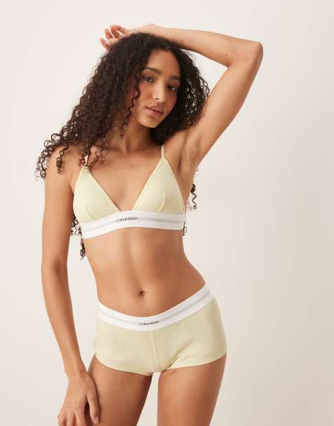 Calvin Klein – Prążkowany niewyściełany biustonosz z trójkątnymi miseczkami z modalu w żółtym kolorze - view 1