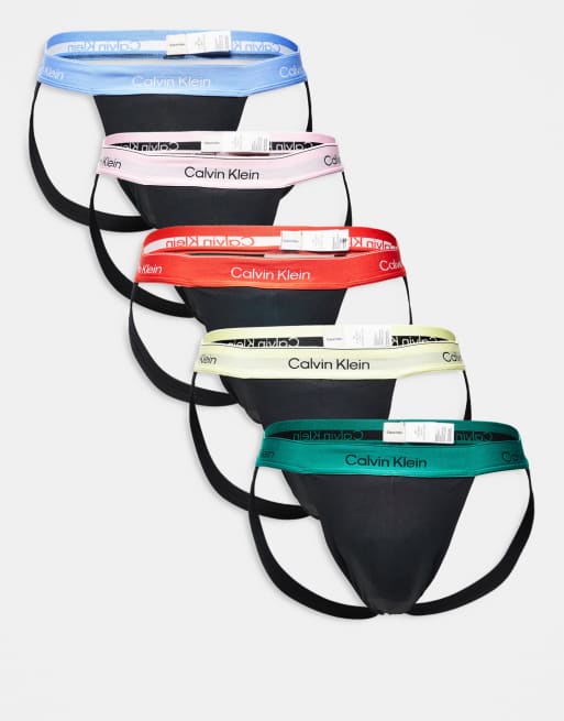 Calvin Klein Pride 5 pack jock straps in black and rainbow waistbands