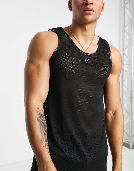 Calvin Klein - Pride - Canotta da bagno nera con fettuccia arcobaleno, 4 di 4