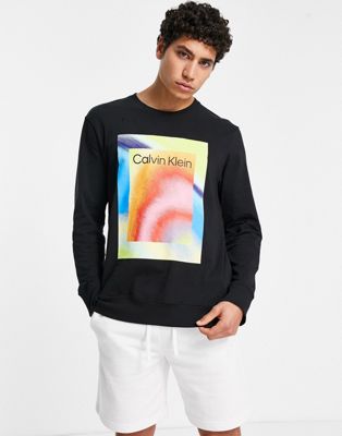 Calvin Klein pride chest print lounge sweatshirt in black co-ord