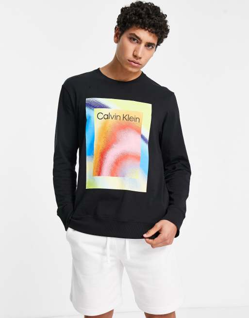 Calvin Klein pride chest print lounge sweatshirt in black co ord