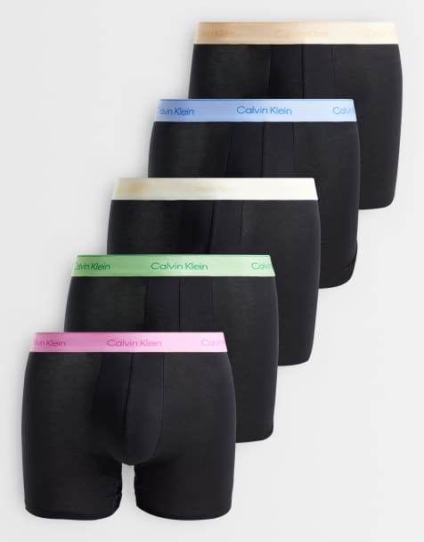 Calvin Klein Pride Cotton 5 pack boxer briefs in black with rainbow waistbands - view 1