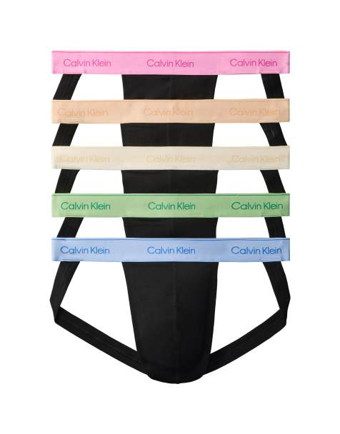 Calvin Klein Pride Cotton 5 pack of jockstraps in black with rainbow waistbands - view 1