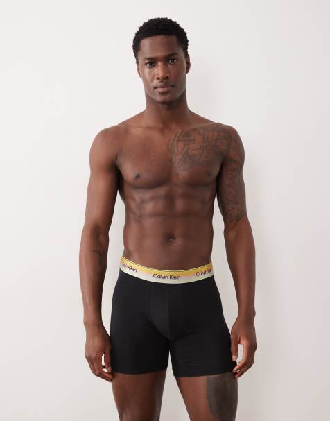 Calvin Klein Pride Cotton boxer briefs in black with rainbow waistbands - view 1