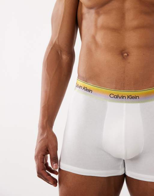 Calvin Klein Pride Cotton boxer briefs in white with rainbow waistband, 2 of 3
