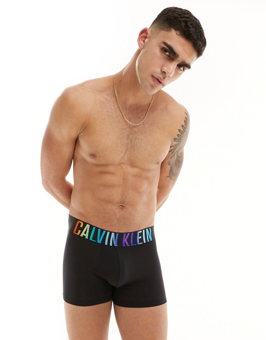 Calvin Klein Pride cotton stretch trunks in black with rainbow logo