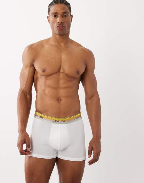 Calvin Klein Pride Cotton trunks in white with rainbow waistband - view 1