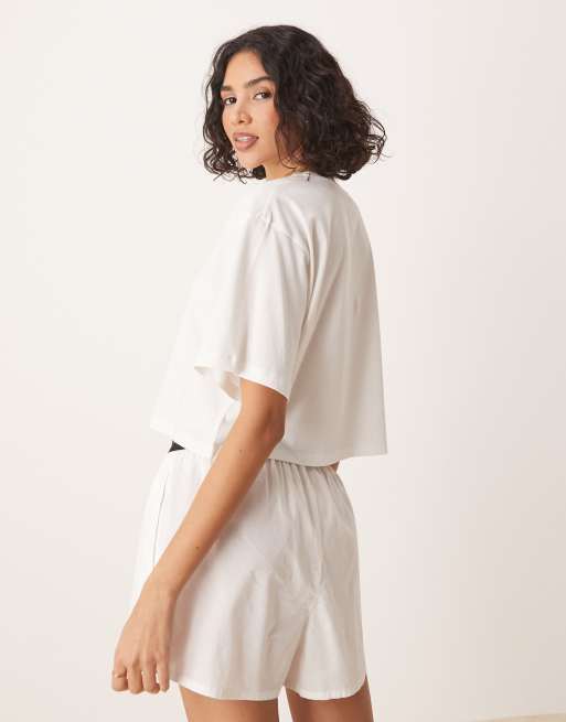 Calvin Klein Pride crop pajama t-shirt in white, 3 of 4