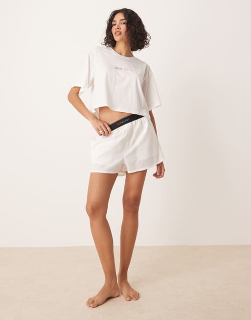 Calvin Klein Pride crop pajama t-shirt in white, 4 of 4