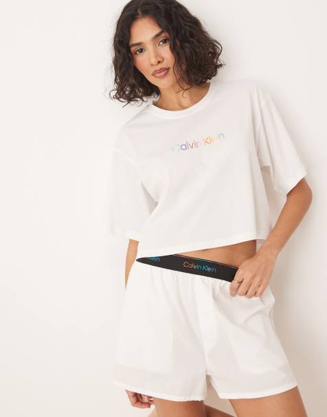 Calvin Klein Pride crop pyjama t-shirt in white - view 1