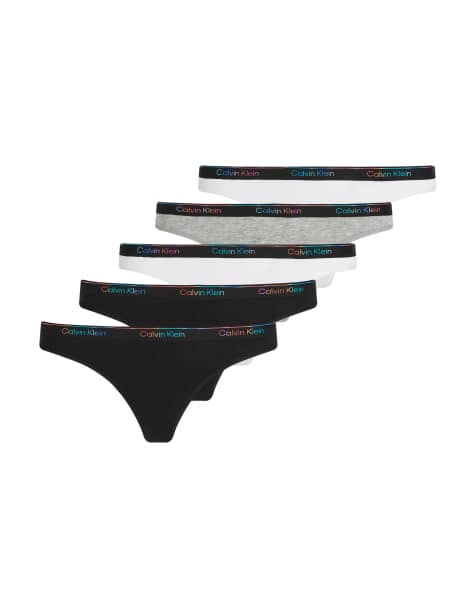 Calvin Klein Pride Logo 5 pack thongs in black/white/gray - view 1