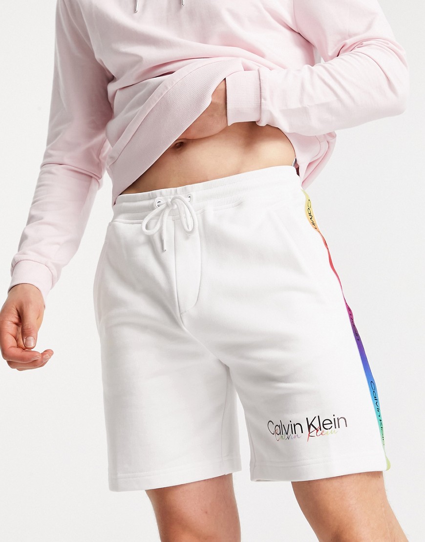 Calvin Klein Pride rainbow logo taping sweat shorts in white