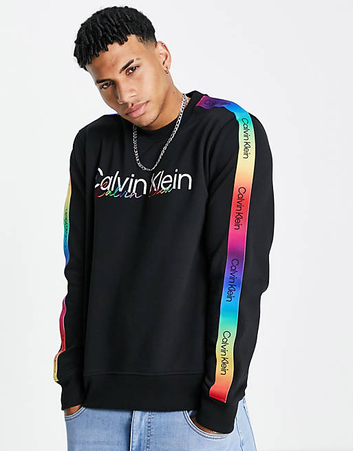Calvin Klein Pride rainbow logo taping sweatshirt in black