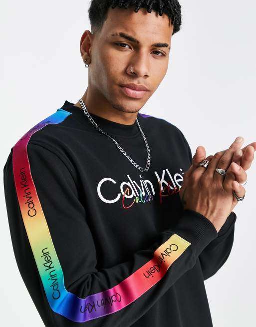 Calvin Klein Pride rainbow logo taping sweatshirt in black