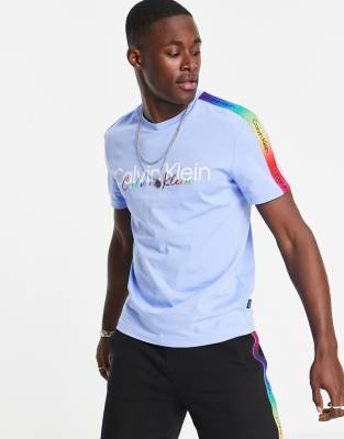 Calvin Klein Pride rainbow logo taping T-shirt in black