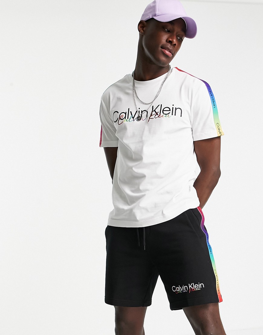 Calvin Klein Pride rainbow logo taping t-shirt in white
