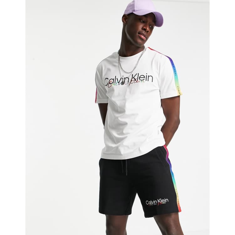 Calvin Klein Pride rainbow logo taping T-shirt in white