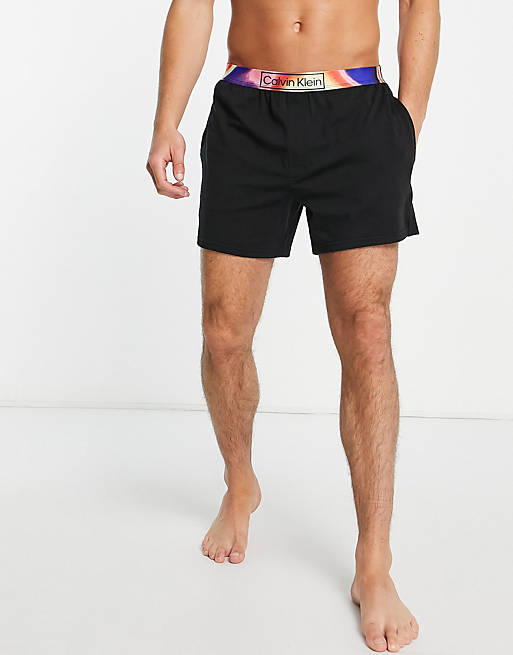 Calvin Klein pride sleep shorts with contrast waistband in black | ASOS