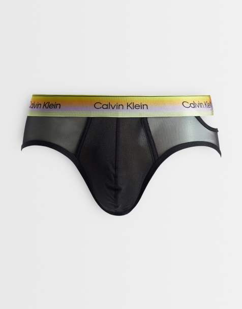 Calvin Klein - Pride - Slip in rete neri con elastico in vita arcobaleno - view 1
